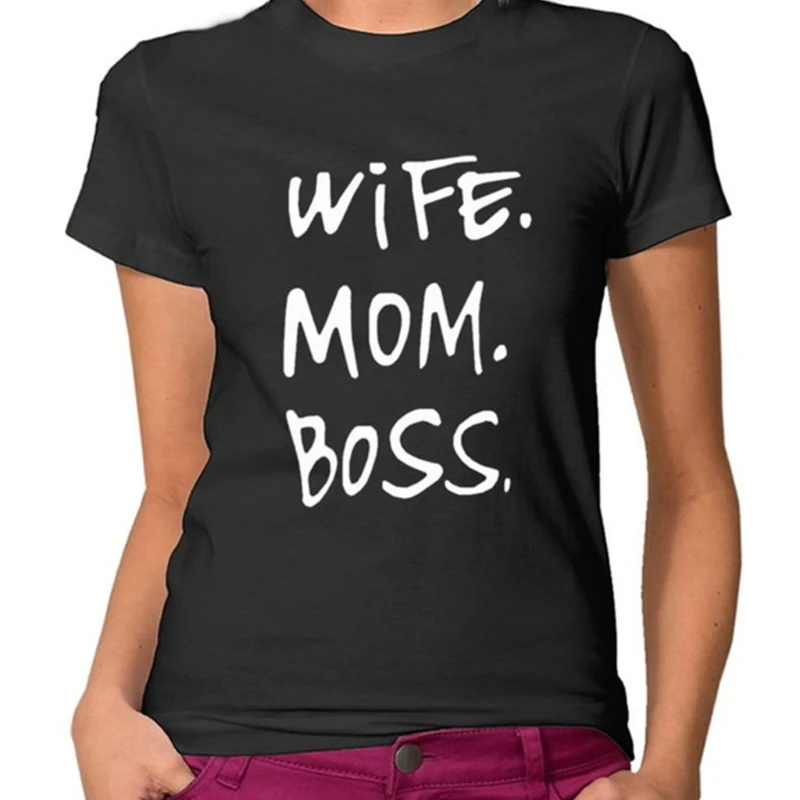 

Fashion Women Wife Mom Letter Print Short Sleeve T-Shirt Casual Tops