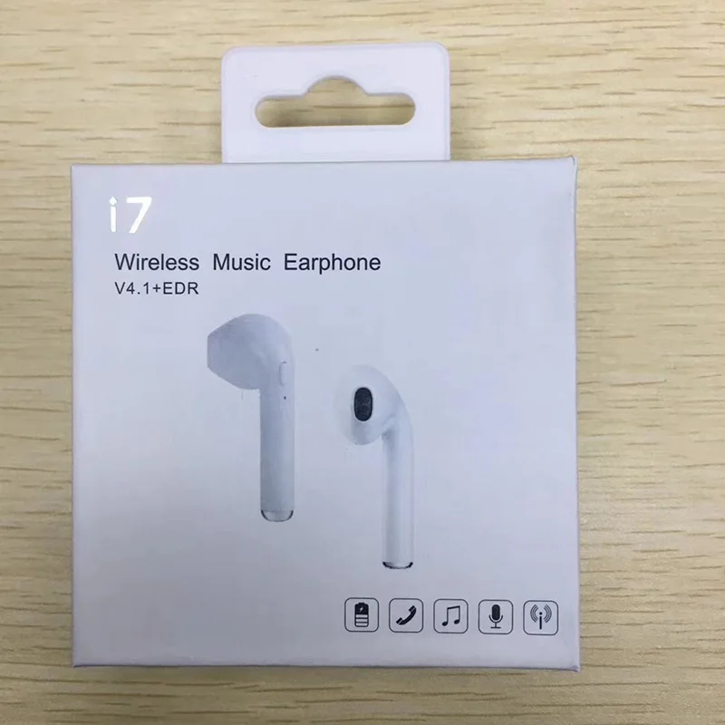 100 шт./лот оригинальный I7 мини Bluetooth беспроводная 5 видов цветов In Ear бас стерео шум