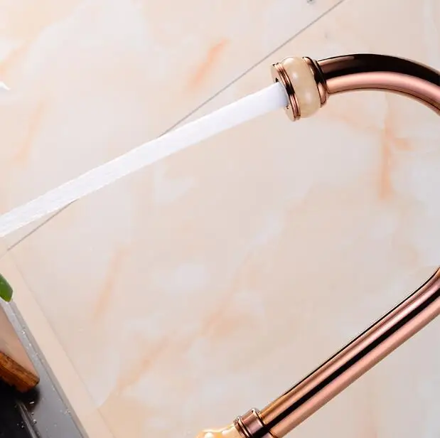 Латунный и нефритовый кухонный кран Золотой медный водопроводный горячая