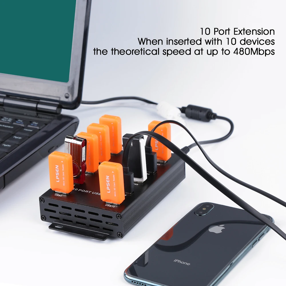 Sipolar 10 портов промышленный настенный и настольный металлический USB концентратор 2