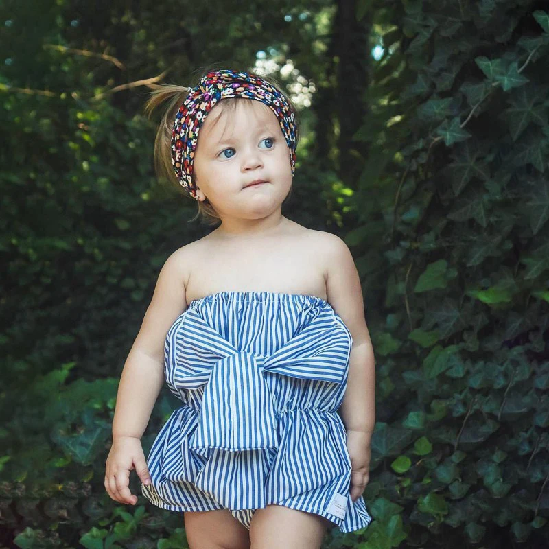 

Baby Girls Stripe Off Shoulder Ruffle Jumpsuits Headband Summer Toddler Bow Romper Newborn Outfits Playsuit 0-2T