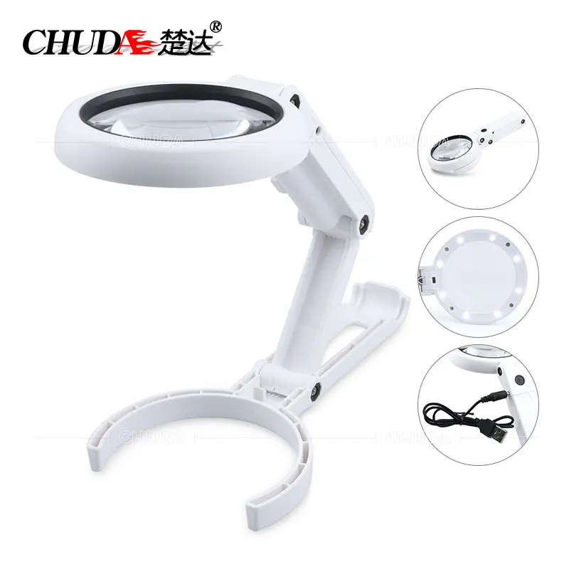 CHUDA 5X складной Ручной Лупа с подсветкой USB 8LED лупа настольная для шитья|Лупы| |