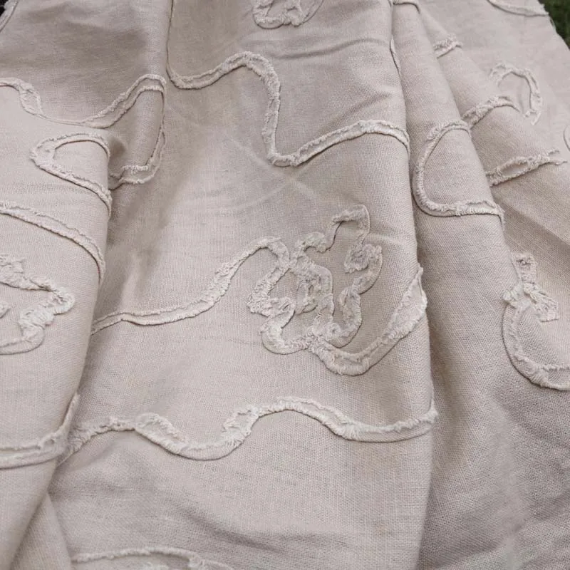 Китайская летняя ткань для платья из натурального льна с вышивкой шитья одежды - Фото №1