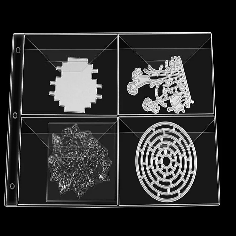 3 to 5 sheets Cutting Dies and stamps Storage folder 4 grid Transparent Stamps Collections Case for silicone dies | Дом и сад