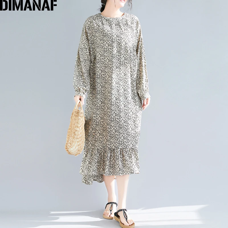 Женское длинное платье DIMANAF винтажное шифоновое свободного кроя с принтом весна