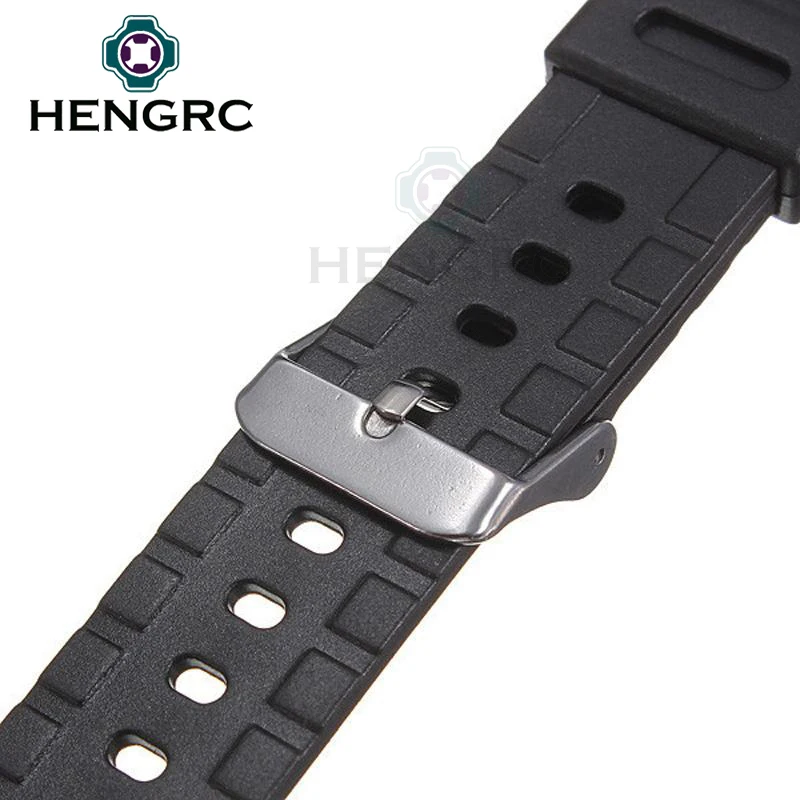 Silicone Watchbands 18 20 22mm Men Black Sports Diving Rubber Watch Strap Silver Stainless Steel Buckle For Casio