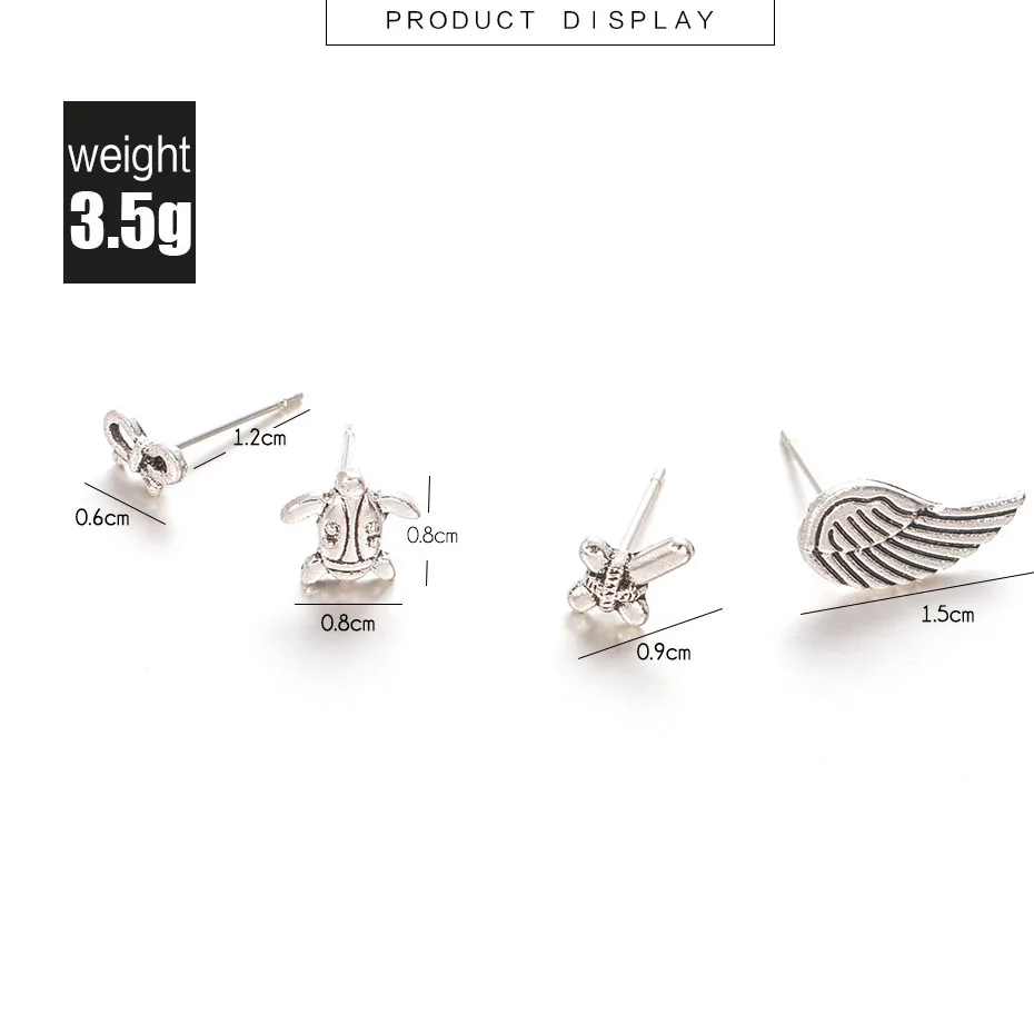 4 шт./компл. ретро серьги-гвоздики Комплект сережек для женщин Черепаха Полые