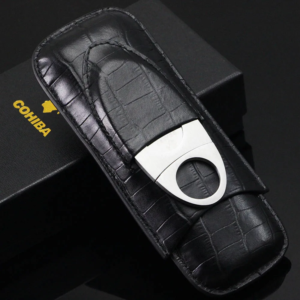 COHIBA черный кожа крокодиловый тиснением 2 трубки сигары держатель чехол с Cigar