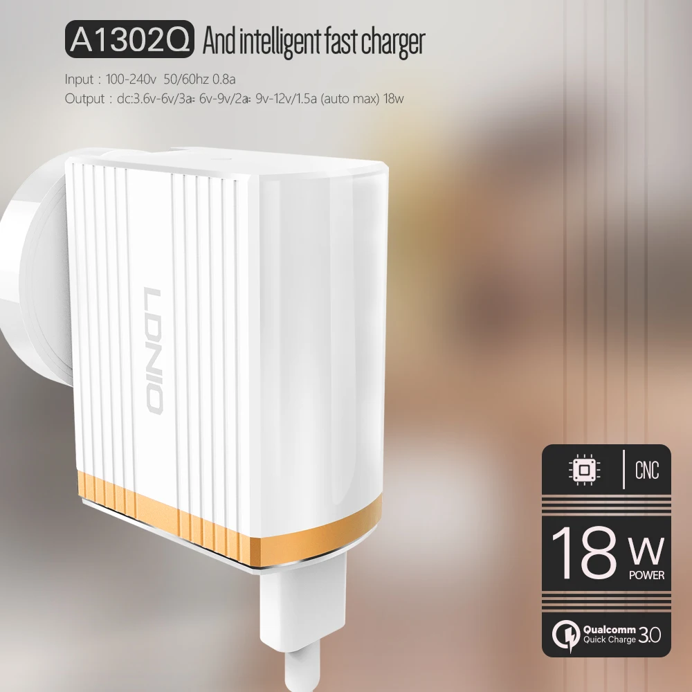 LDNIO A1302Q USB зарядное устройство для путешествий US Plug мобильного телефона поддержка