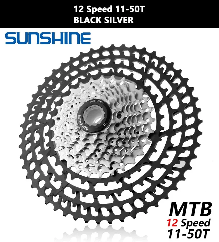 12S 11-50T Silver SUNSHINE MTB 12 скоростей кассета 11-50T Сверхлегкая 399 г CNC Freewheel Запчасти для горного велосипеда XTR GX NX - Цвет: 12S 11-50T Silver