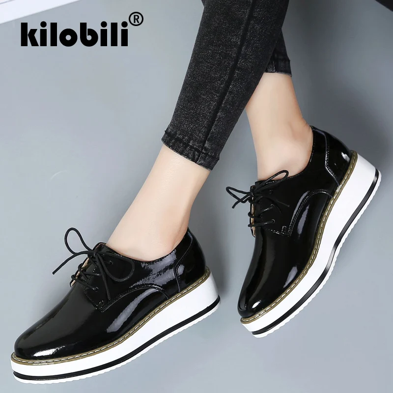 Kilobili/2019 весенняя женская обувь на платформе с круглым носком перфорацией типа