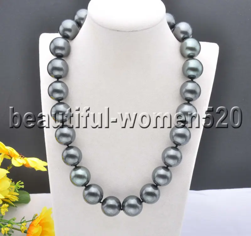 

X0502 20mm White Black Round SOUTH SEA SHELL PEARL NECKLACE CZ Cougar 20inch