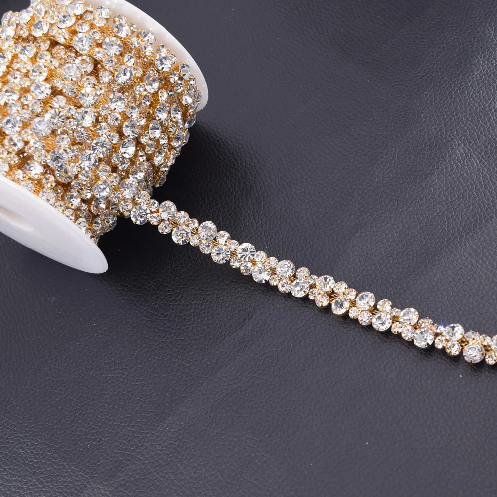 

Factory Store Wholesale Glass Crystal Strass Rhinestone Trim Bridal Decorate Silver Rhinestones Chain Bridal Belt DIY Appliques