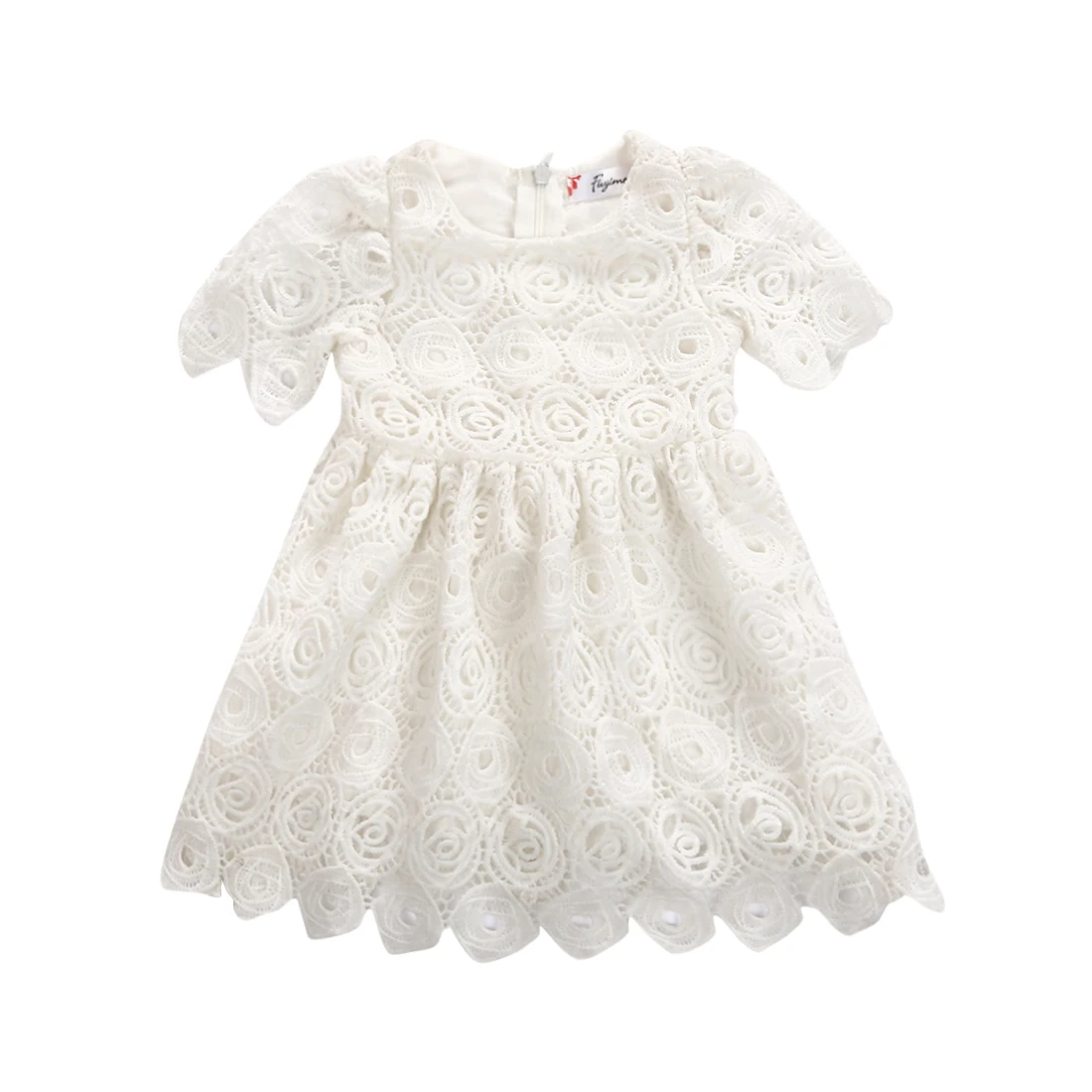 Infant Toddler Baby Girls Dress White Summer Short Sleeve Lace Tutu Zipper Dresses Floral Party Wedding Princess Girl Clothing | Детская