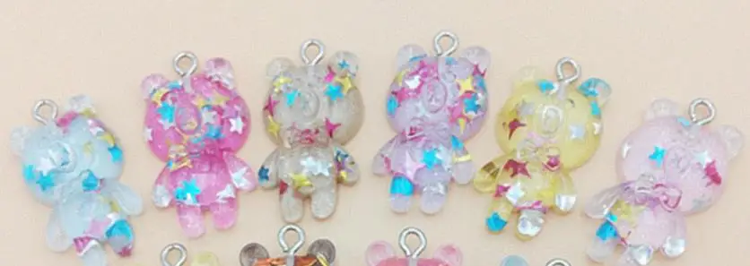 Mix color 100 PCS Блестящий плоский задний полимерный фантазийный кристалл милый медвежонок Подвеска для девочек Дети DIY ожерелье ювелирные аксессуары - Окраска металла: Mix color 100 PCS