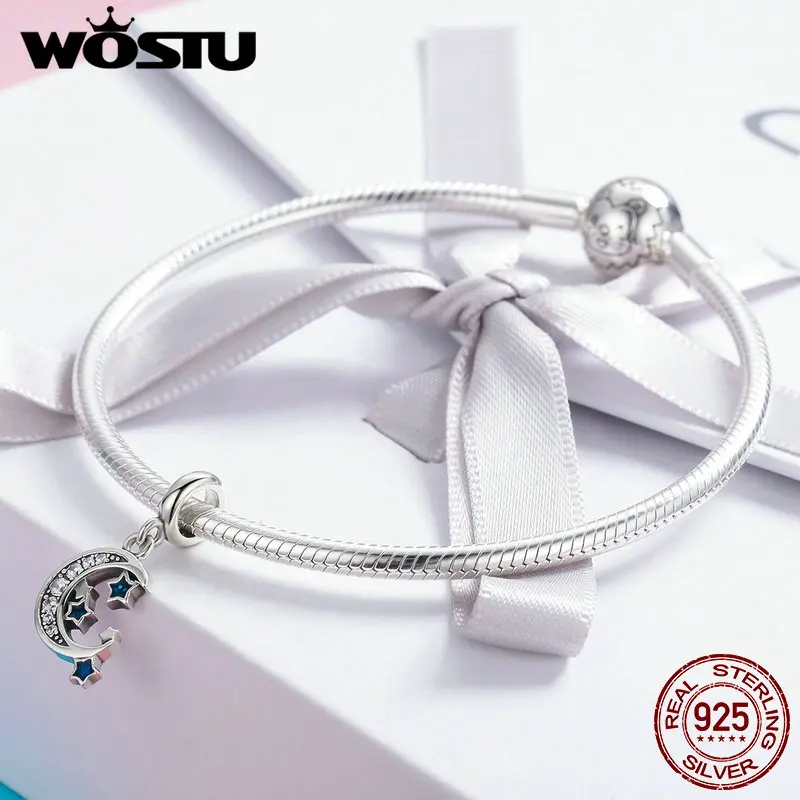 WOSTU 100% Стерлинговое Серебро 925 пробы звездное небо луна и звезды болтается шарм