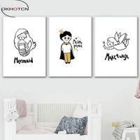 okhotcn cartoon prince mermaid nordic posters modern home decorative minimalist oil painting wall pictures canvas art decoration