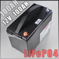 12v 100ah lifepo4 battery with bms 10a charger camping backup power inverter rv boat inverter light solar
