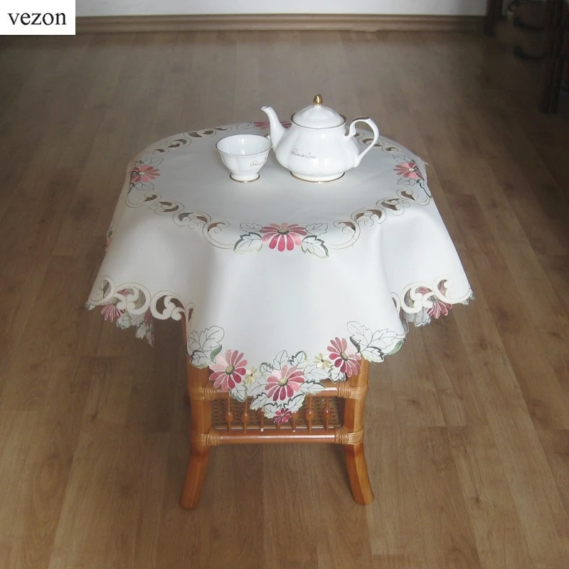 Vezon новая Цветочная вышивка скатерти топ полиэстер сатин вышитая скатерть