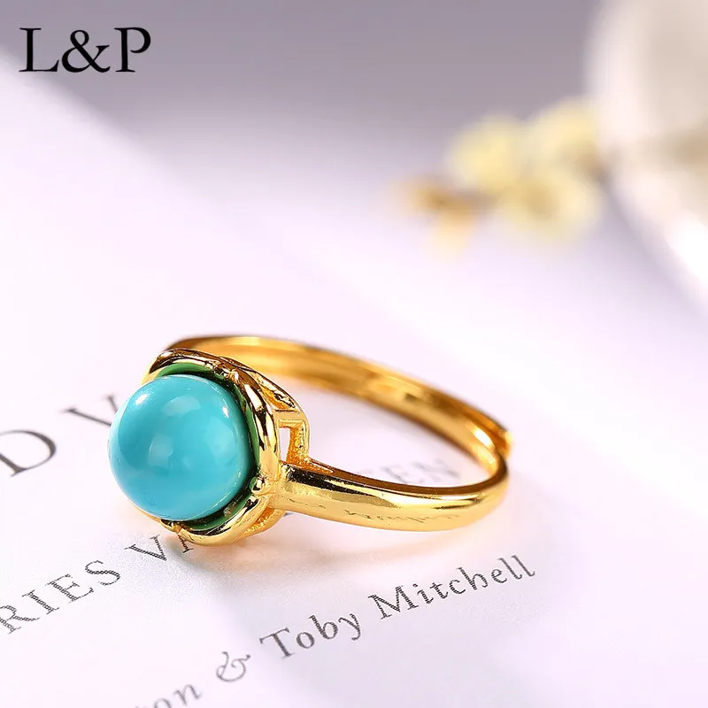 Женское кольцо из серебра 925 пробы с натуральным бирюзовым камнем | Украшения и