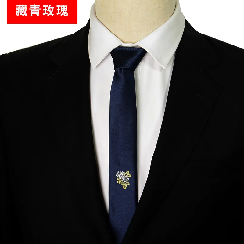 Navy Blue Rose Мужской галстук с рисунком пчелы, 5 см, черный однотонный галстук, Свадебный галстук, синий формальный деловой узкий галстук - Цвет: Navy Blue Rose