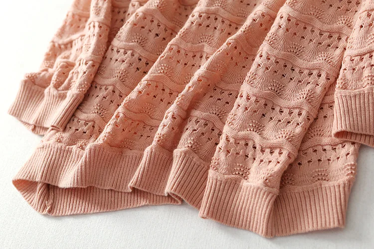 2018 new fashion autumn loose knitted sweater women's o-neck solid half sleeve hollow out pullovers ladies C2095 |