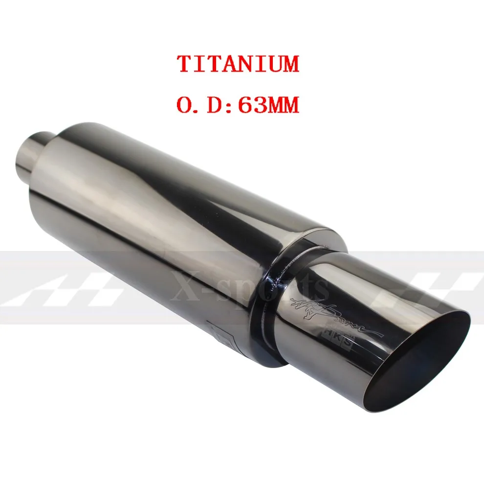 Titanium O.D 63MM Car Styling Exhaust System Pipe Tail Universal Racing Muffler High Quality Stainless Steel 2.5"3"To 4" Mufflers oblique - Color: Titanium O.D 63MM