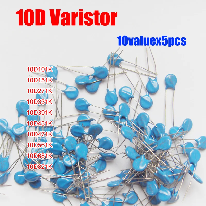 Набор резисторов 10 valuesx5pcs = 50 шт. набор напряжения 10D101K 10D471K 10D821K и т. д.|varistor|resistor