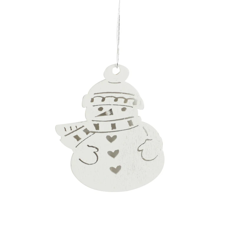 6pcs Snowman Tree Deer Christmas Snowflakes White Pattern Wooden Pendants Party Ornaments Decoration | Дом и сад