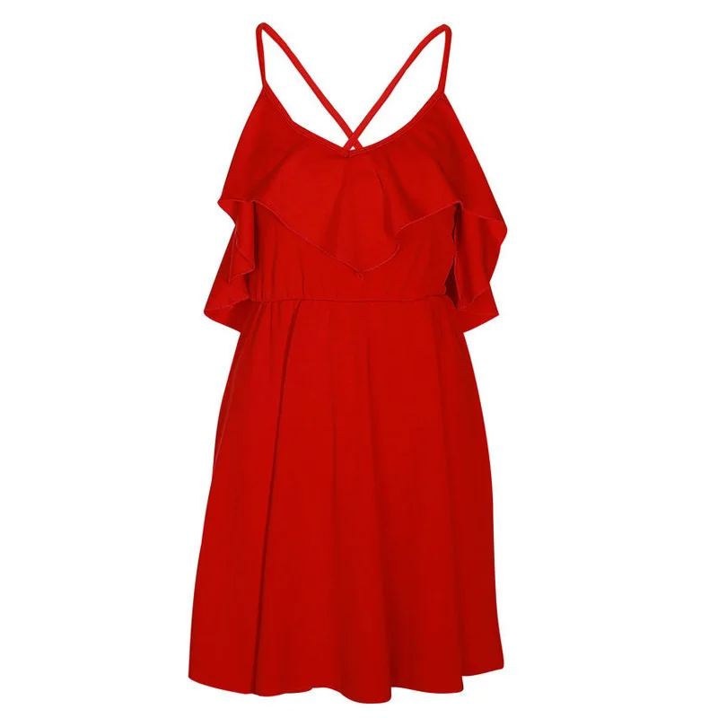 Женское пляжное платье без рукавов повседневное однотонное мини-платье