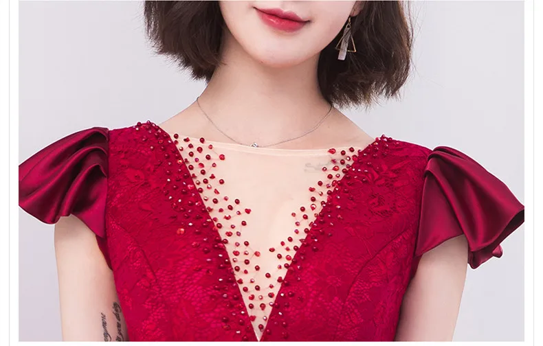 Новое кружевное вечернее платье винно красного цвета с оборками на рукавах
