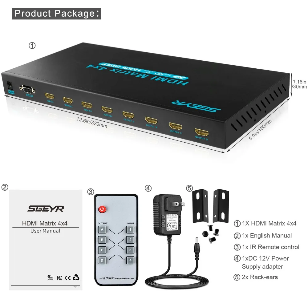 4K HDMI 4x4 матричный коммутатор 4 входа в выхода ТВ матрица с поддержкой ИК-пульта