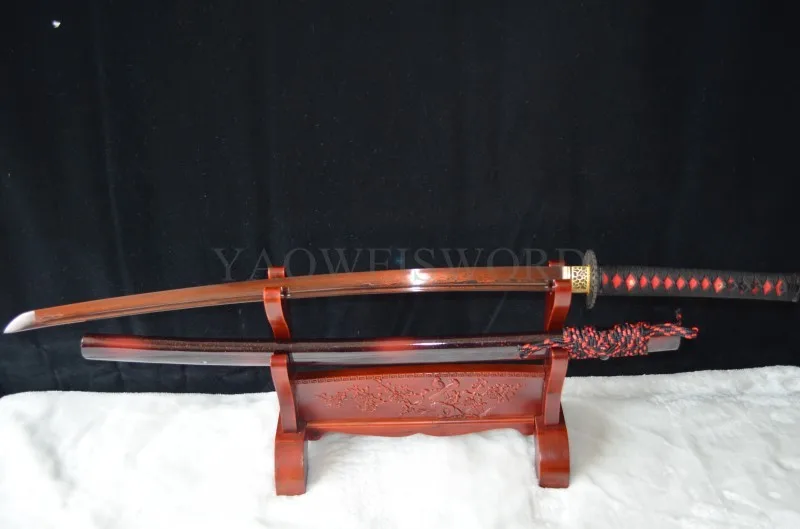 Японская самурайская катана ручной работы меч дамасская Складная сталь красное