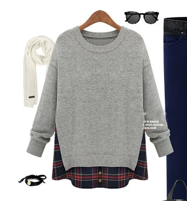 

Nice Women Tops FakeTwo-piece Women Sweaters Slim Fashion Long Sleeve Women Bottoming Shirt Loose Spring And Autumn Style A212