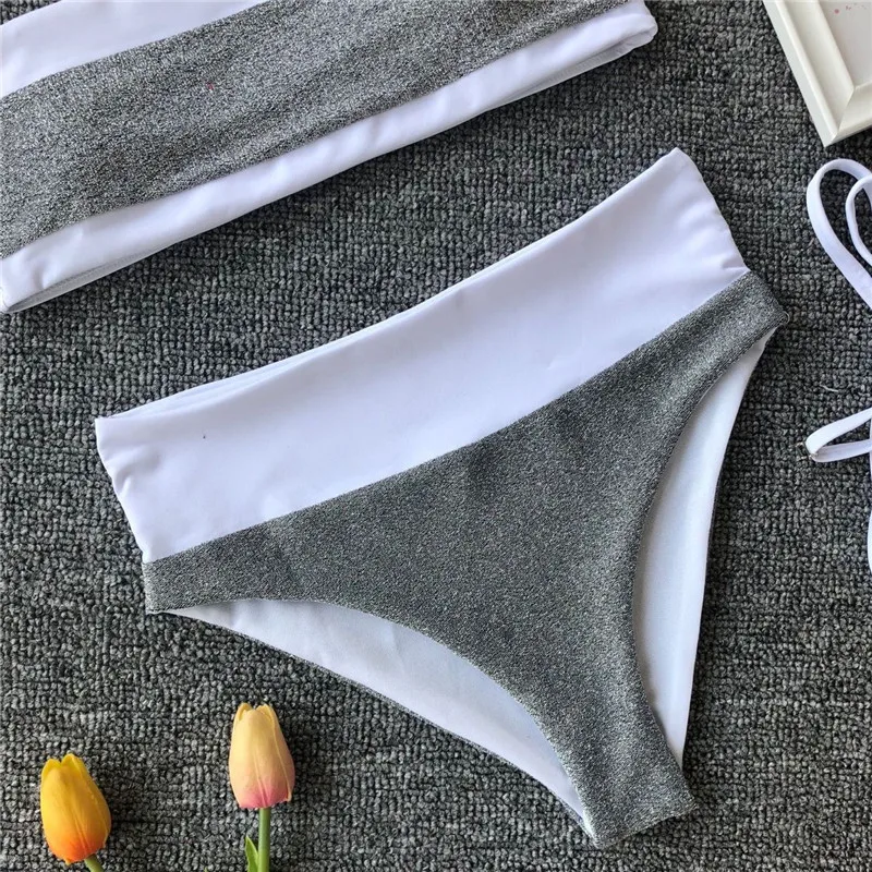 Бикини с высокой талией женский купальник-бандо пуш-ап без бретелек 2019 | Женская