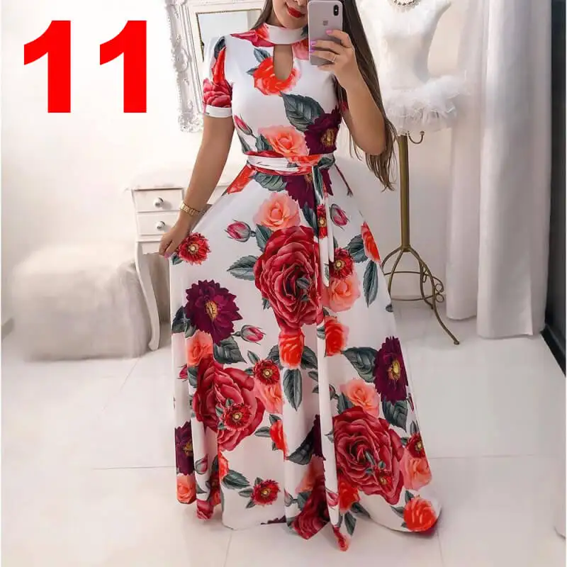 short sleeve 11 По сравнению с Размеры Повседневное Для женщин летнее платье из набивной ткани роковой вечерние платья Для женщин пуловер размера плюс уличная длинное Бандажное Макси платье - Цвет: short sleeve 11