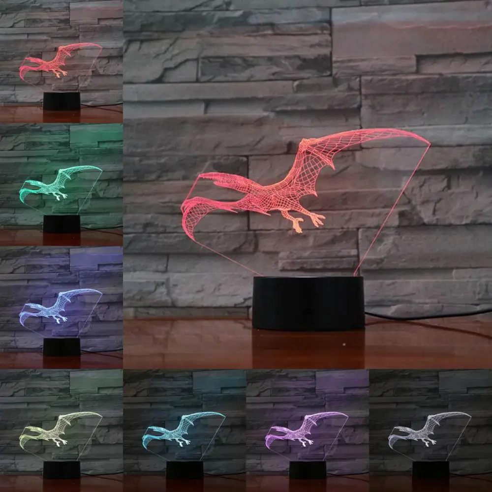 Птерозавр 3D лампа Иллюзия Ночной светильник Светодиодная USB многоцветный Парк