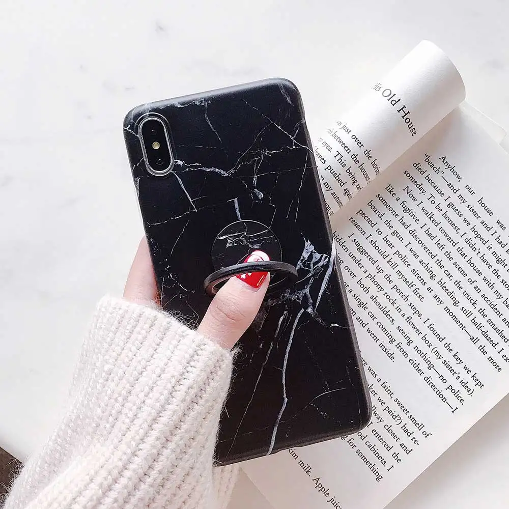 Boucho Phone Ring Case For iphone XS MAX XR Classic Marble Cases With Finger 6 6S 7 8 Plus X Soft Cover |