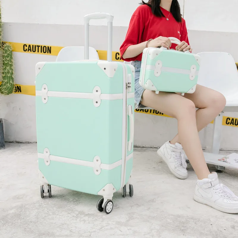 Luggage 20" 22" 24" 26" inch women hard retro rolling luggage set trolley baggage with cosmetic bag vintage suitcase for girls images - 6