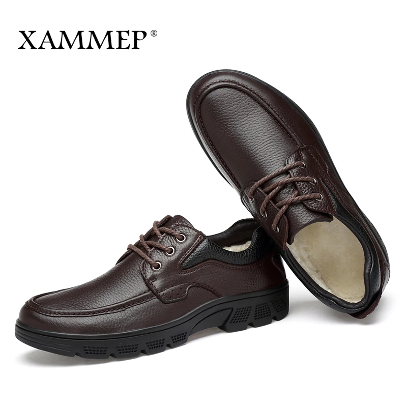 Ботинки Xammep мужские зимние натуральная кожа плоская подошва теплый плюш