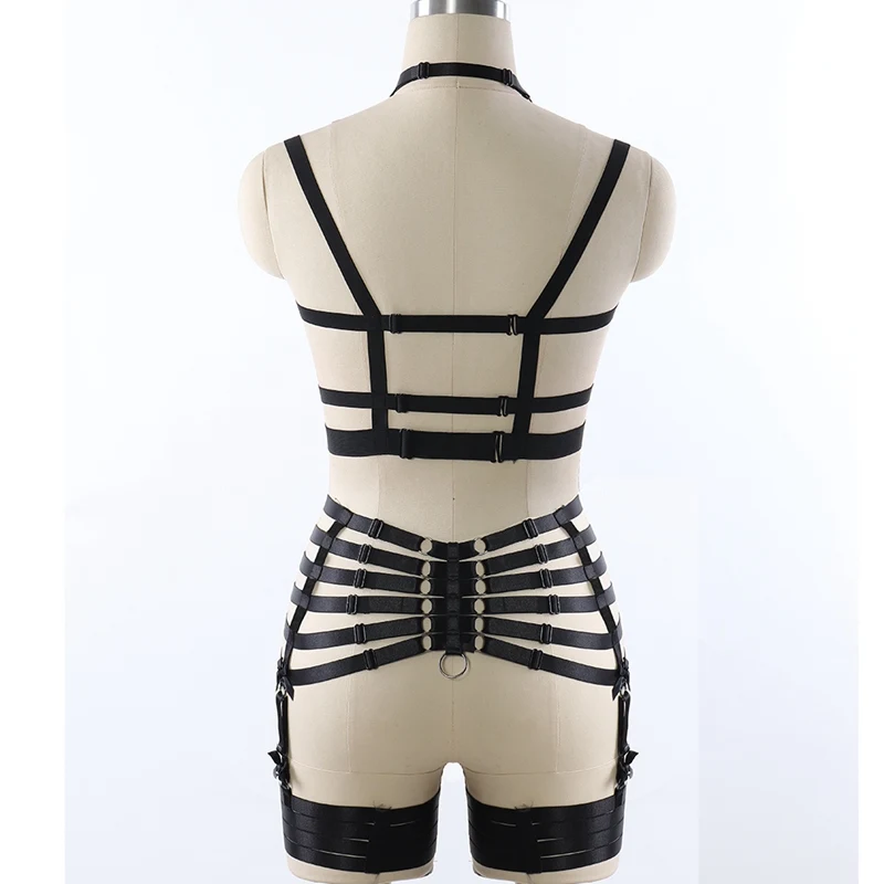 

Full Sexy Body Harness Set for Women Garter Harness Bondage Chest Bra Goth Erotic Pentagram Rave Black Dance Fetish Cosplay Wear