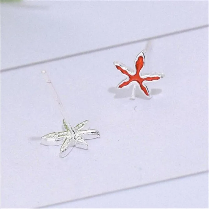 LULU-PIG 925 Silver Ear Stud Korean Version Artistic Fresh Temperament Lovely Red Maple Leaf Oil E0550 | Украшения и аксессуары