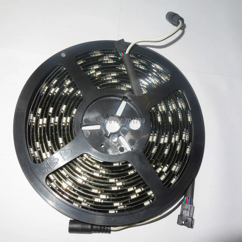 Фото Адресуемая Пиксельная Светодиодная лента 5 м DC5V 30 светодиодов/M WS2812B(WS2811) IP65 Черная Адресуемая Пиксельная Светодиодная лента 5 м DC5V 30 светодиодов/M WS2812B(WS2811) IP65 Черная