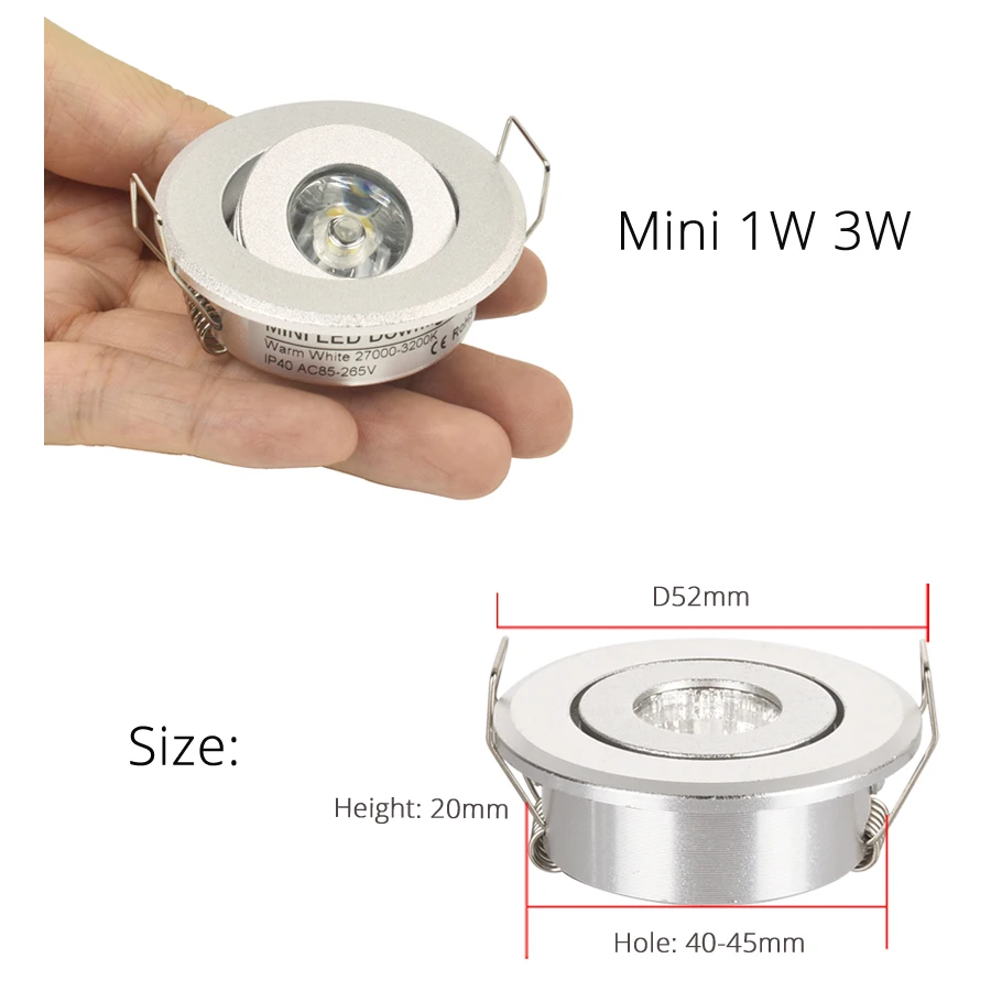 LEDSONLINE-minifoco LED de techo empotrado, luz regulable, armazón de plata, 1W, 3W, 4W, Mini5W, 5W, 7W, 2 unidades