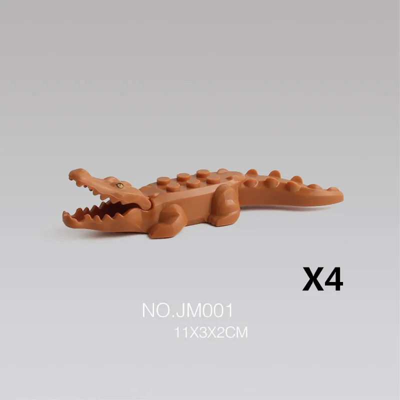 BrownCrocodile-4PCS Животные строительные блоки Акула Леопард корова крокодилы кирпичи развивающие игрушки для детей подарок животные город аксессуары C095 - Цвет: BrownCrocodile-4PCS