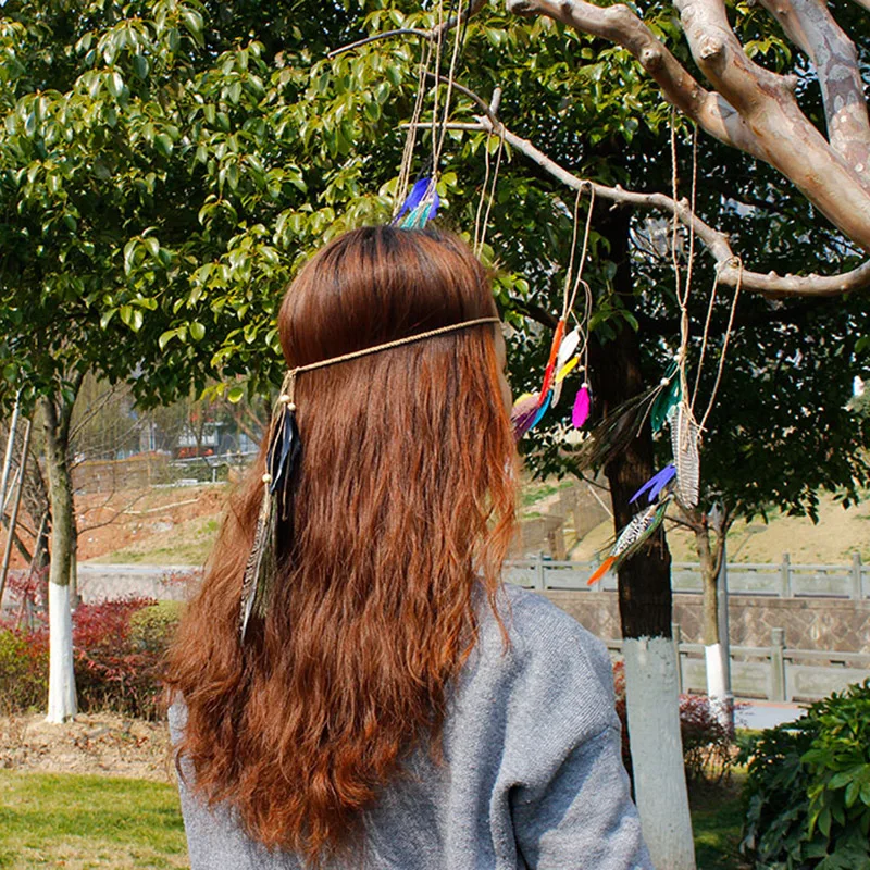 Tribal Hippie Party Hair Accessories Beads Black Feather Pendant Peacock Decoration Hairband FPJFS107 | Аксессуары для одежды