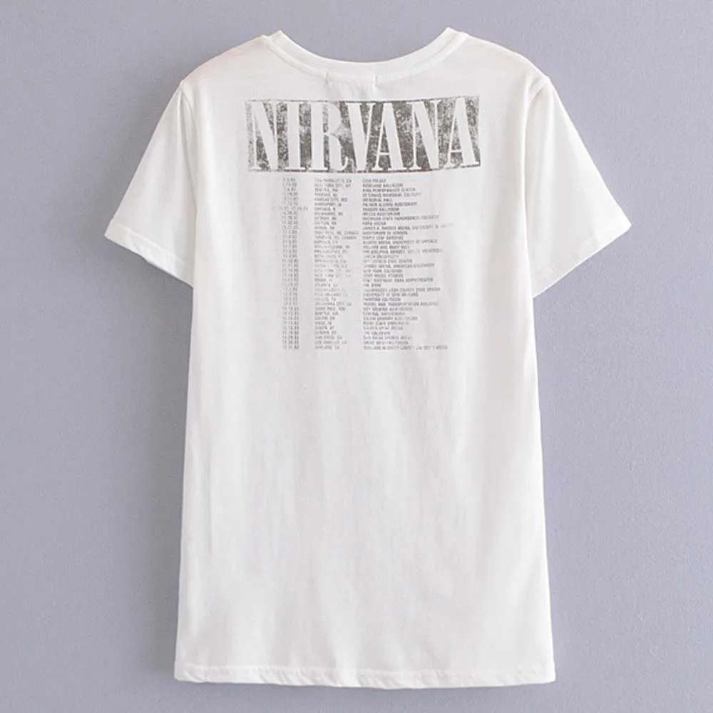 TXJRH Bohemian NIRVANA футболка с коротким рукавом и надписью «Крылья Ангела» Стильный пуловер с круглым вырезом хлопковая белая футболка Топы