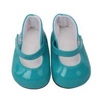 simple blue leather shoes with round head are suitable for 18 inch girl dolls accessories as a gift for childrens doll s4