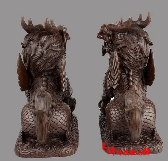 Китай (материк) Бронзовый фэншуй Yuanbao мяч Единорог kylin Kirin Foo собака статуя льва