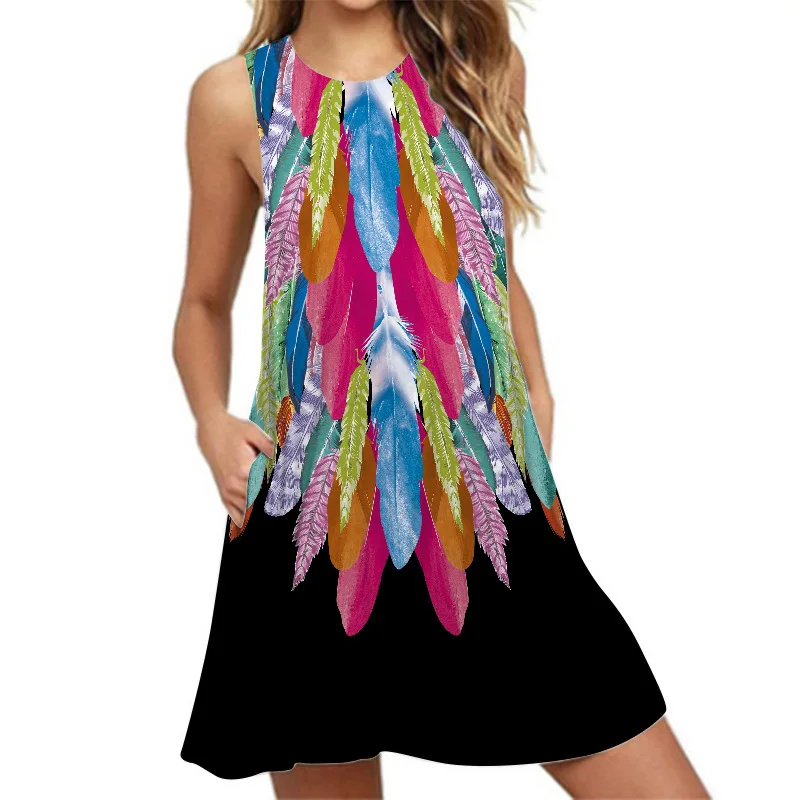 Женское винтажное платье-трапеция с круглым вырезом без рукавов | Женская одежда